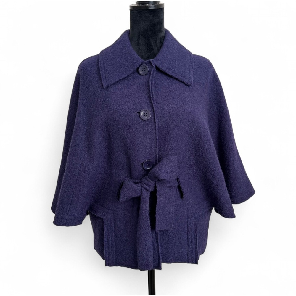 Vintage Révue Purple 100% Wool Poncho Belted Cape Whimsigoth Chic‎ Women's Small